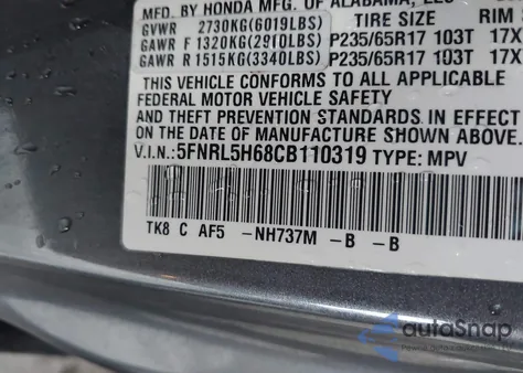 2012 Honda Odyssey Ex-L z USA, uszkodzony, nr VIN 5FNRL5H68CB110319